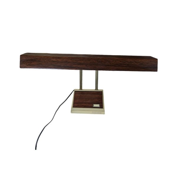TENSOR Double Gooseneck Desk Lamp Brass Toned Vtg Mid Century Modern Wood Grain - Picture 2 of 9